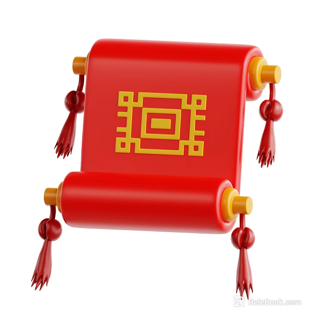 Decorative Ornament Set With Red Scroll Yellow Chinese Fret Pattern Red Tassels And Classic Design Elements 3d model 