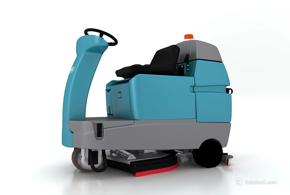 Blue Ride On Floor Scrubber With Driver Seat Steering Wheel And Scrubbing Brushes 3d model 