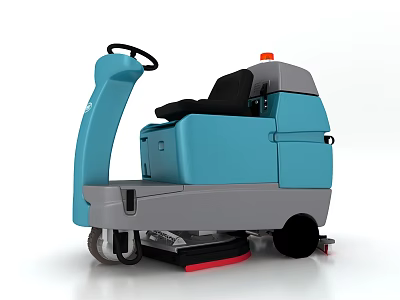 Blue Ride On Floor Scrubber With Driver Seat Steering Wheel And Scrubbing Brushes 3d model