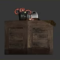 Wooden Crate With Red Gears Free Labeled Metal Bucket And Wooden Plank