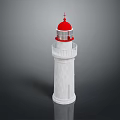 Decorative Lighthouse Furniture With White Tower Red Dome Cross Railing And Reflection