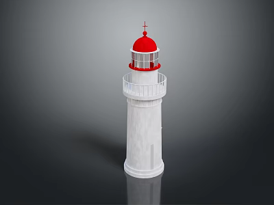 Decorative Lighthouse Furniture With White Tower Red Dome Cross Railing And Reflection 3d model