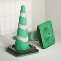 Green Road Traffic Cones With White Stripes And Square Base For Road Safety