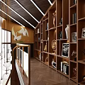 Modern Open Study Room Interior Design With Bookshelves And Decorative Lighting