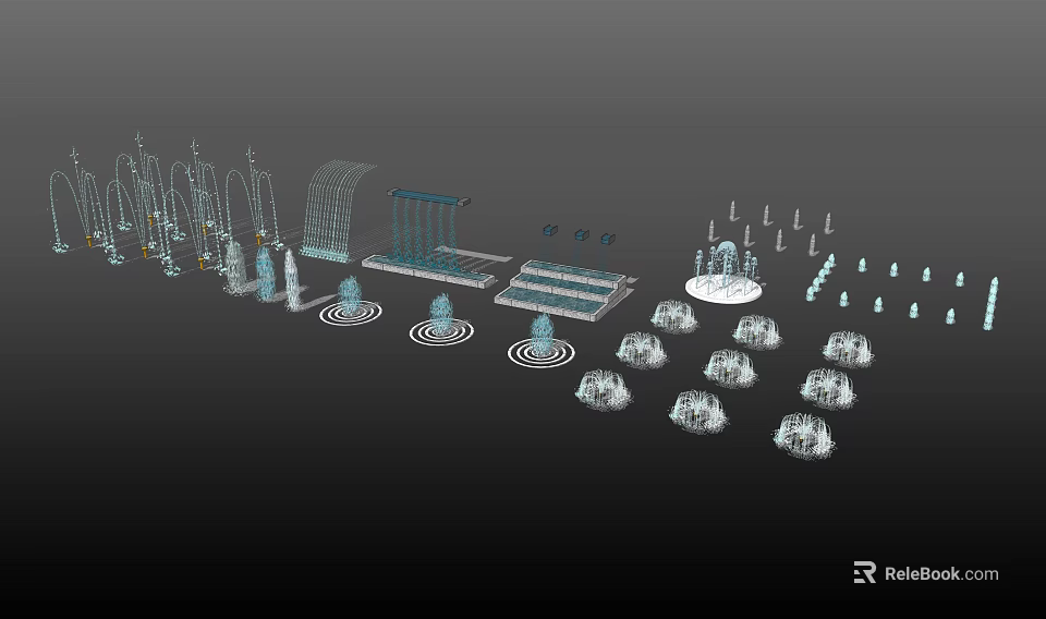 Various Decorative Fountain Designs With Different Architectural Structures And Water Features 3d model