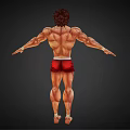 Muscular Male Character With Red Shorts And Outstretched Arms Showing Chest Marks And Defined Abs