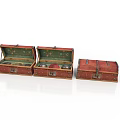 Red Vintage Suitcases Set With Open And Closed Cases And Items Inside