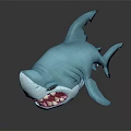 Blue Shark Stuffed Toy With Open Mouth And Sharp Teeth Design 3d model