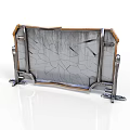 3D Model of Cracked Glass Panel With Metal Frame and Support Brackets