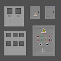 Electrical Control Boxes And Distribution Panels With Warning Labels Buttons And Indicators