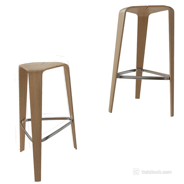 Modern Wooden Bar Stools With Metal Support And Sleek Leg Design 3d model 