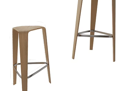Modern Wooden Bar Stools With Metal Support And Sleek Leg Design 3d model