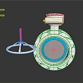 White Industrial Valve With Blue Inner Ring And Control Mechanism Component