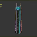Modern Tall Tower Building With Glass Facade Blue Top Lighting And Orange Bottom Accents
