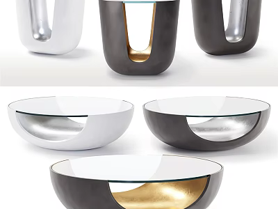 Modern Round Glass Top Coffee Table With Gold And Black Metal Base Design 3d model