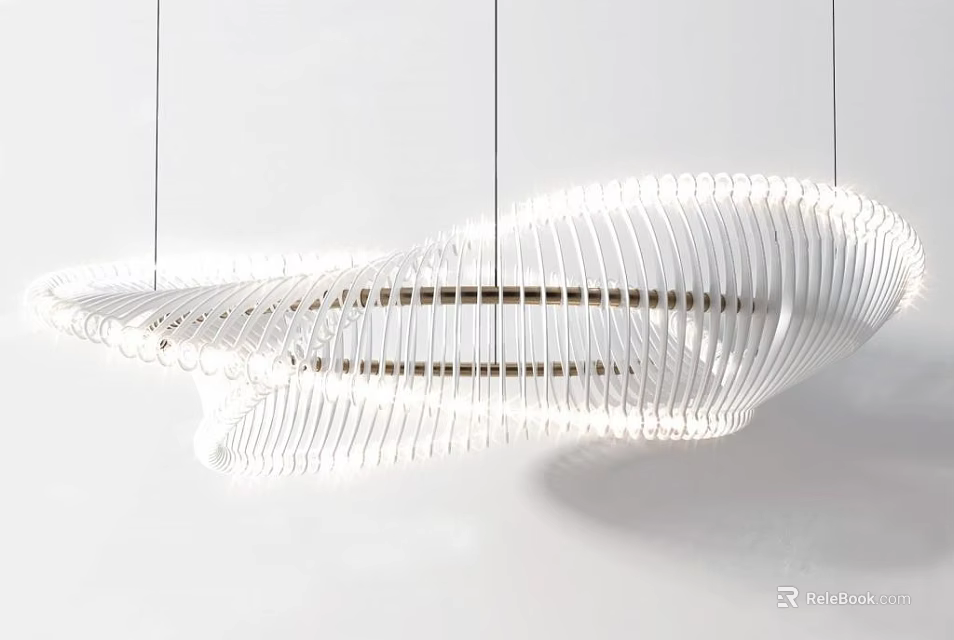 Modern Unique White Wavy Chandelier Design For Stylish Interior Lighting Decor 3d model 