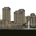 Modern High Rise Residential Towers Featuring Green Facades Low Rise Commercial Area Lawn And Cars