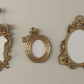 Three Vintage Golden Ornate Mirrors With Various Shapes And Intricate Decorations