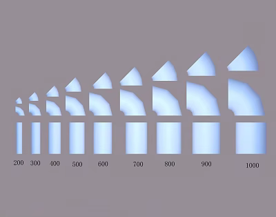 Various Size Pipes Featuring Semicircular Top And Square Body With Size Range 200 To 1000 3d model
