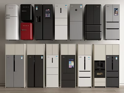 Modern Design Refrigerators and Freezers in Various Colors and Styles 3d model