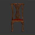 Classic Wooden Accent Chair with Carved Backrest Red Cushion and Ornate Legs