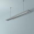 Modern Minimalist Silver Long Linear Chandelier With Multiple Small Lights Hanging From Light Ceiling 3d model