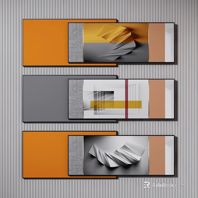 Geometric Design With Orange Gray Elements And Striped Background Folded Paper Shapes 3d model 