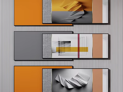 Geometric Design With Orange Gray Elements And Striped Background Folded Paper Shapes 3d model