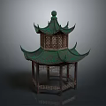 Traditional Chinese Pavilion Featuring Green Multi Tiered Roof And Wooden Carved Details