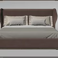 Double Bed with Brown Upholstered Headboard and Soft Pillows on Patterned White Mattress Design 3d model