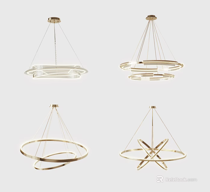 Modern Chandeliers With Circular Ring Design And Geometric Structure For Interior Decoration 3d model
