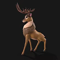 Cartoon Style Deer Character With Large Antlers And Brown White Fur Standing