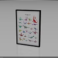 Various Colored Dinosaur Art Print With White Background In Black Frame On Gray Surface