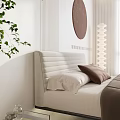 Minimalist Modern Bedroom Interior Design With Comfortable Bed Round Decorative Art And Floor Lamp