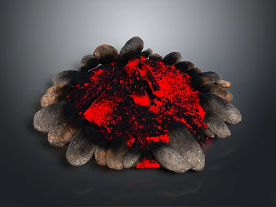 Natural Stone Formation With Red Lava Like Center And Surrounding Rocks 3d model