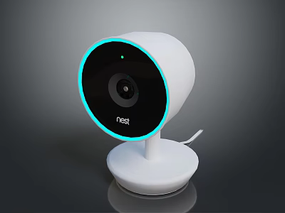 Nest White Security Camera With Blue Ring For Computer Desktop Monitoring Device 3d model