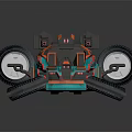 Futuristic Teal And Orange Concept Car With Open Frame Structure And Large Wheels