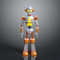 Silver And Orange Robot With Yellow Chest Pattern Glowing Eyes And Articulated Joints