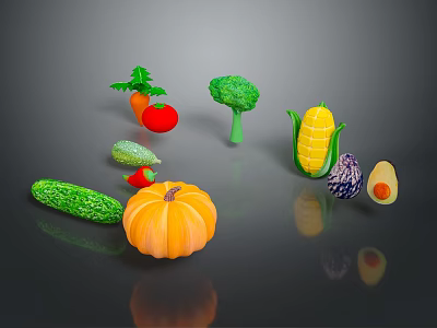 Colorful Fresh Vegetables Including Pumpkin Broccoli And Corn On Dark Background 3d model