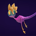 Colorful Fantasy Lizard Creature with Long Tail Flower Shaped Head and Vibrant Purple Blue Body