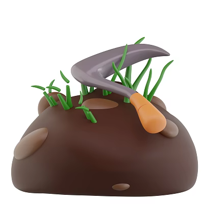 Garden Landscape Featuring Small Gardening Tool Fresh Green Grass And Brown Soil Mound 3d model