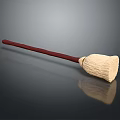 Classic Broom With Red Handle And Cream Head On Smooth Black Surface With Reflection 3d model