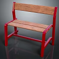 Outdoor Bench Featuring Wooden Seat And Backrest With Red Metal Frame