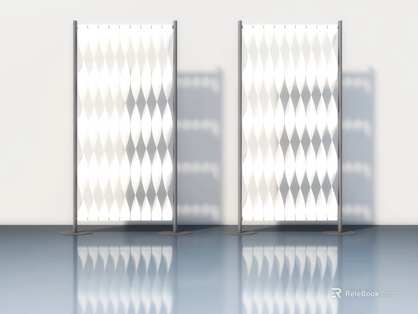 Modern Panel Hinged Door With Diamond Pattern White Gray Metal Frame And Floor Reflection 3d model