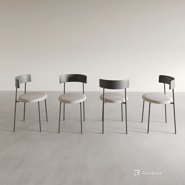 Four Modern Single Chairs With Grey Backrests White Seats Black Metal Legs In Minimalist Room 3d model 
