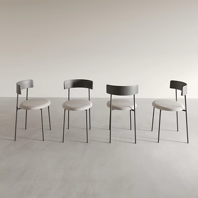 Four Modern Single Chairs With Grey Backrests White Seats Black Metal Legs In Minimalist Room 3d model