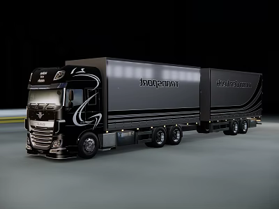 Black Modern Hartmann Logistics Truck With Streamlined Design And Branding 3d model