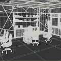 Modern Office Furniture With Wooden Desk Office Chairs Bookshelves And Gold Geometric Lines
