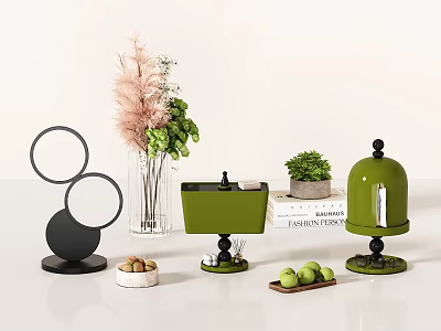 Table Lamp Ornaments Paper Drawbox Fruit Tray Apple Macaron Dessert Reed Little Daisy Chrysanthemum Flower Moss Vase Book Mixed Oil 3d model