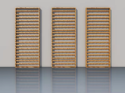 Three Vertical Wooden Hinged Doors with Slatted Panel Design in Modern Interior 3d model